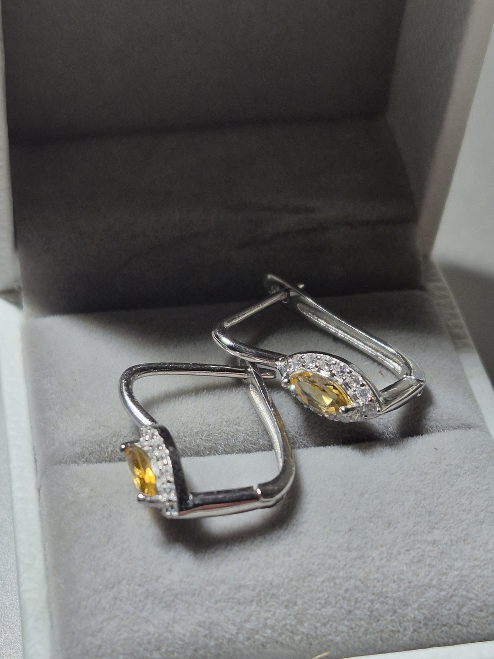 Geniune Citrine Silver Hoop Earrings
